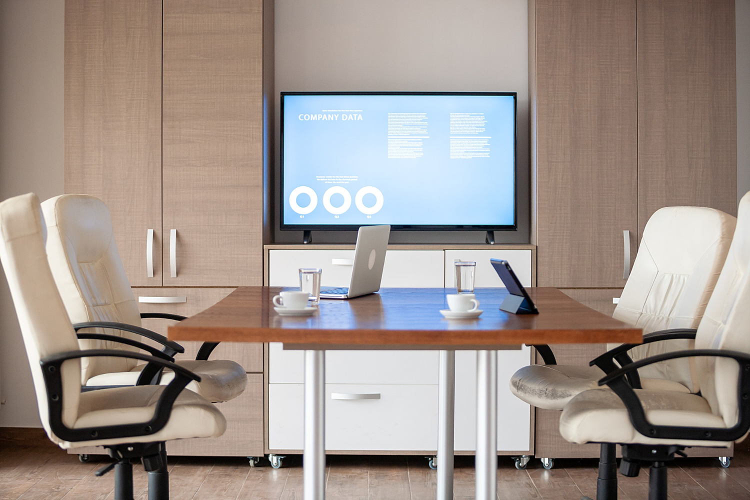 A professional architectural photograph of a high-end rack room
